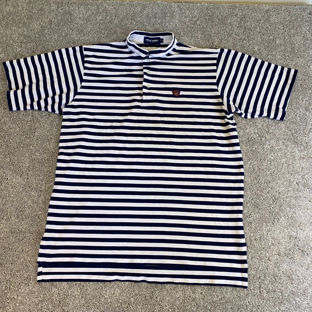 Polo Golf Ralph Lauren Polo Shirt Mens XL Blue White Striped Crest Logo S/S